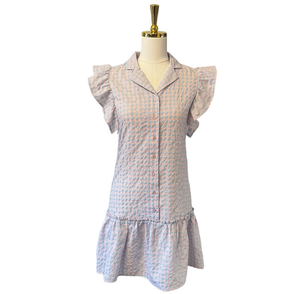 The Shirt by Rochelle Behrens Hillary Dress XS Pastel Gingham Ruffle Sleeve - Picture 2 of 6